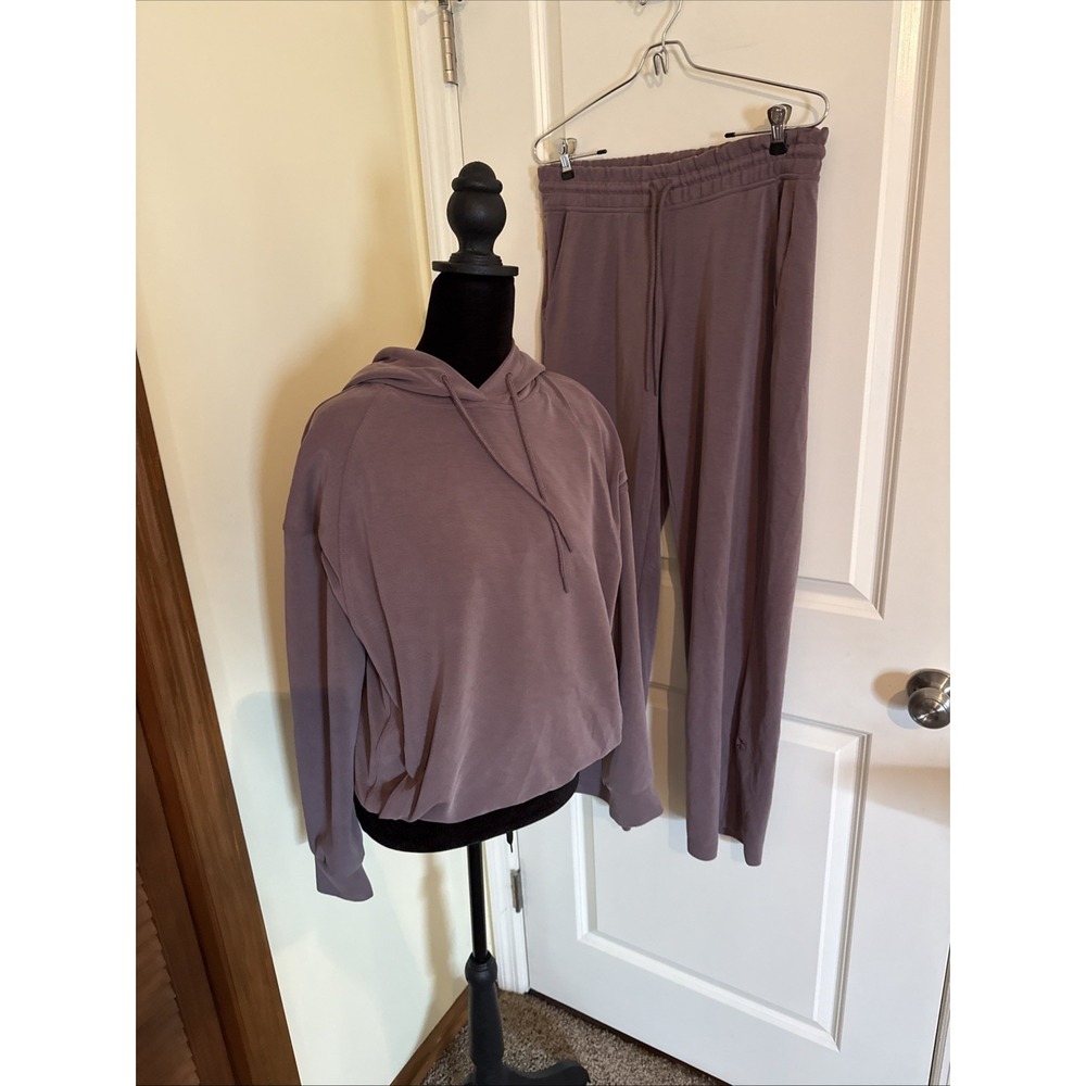 Athleta Sea Soft Mid Rise Straight Pant and Hoodie Sweatshirt Set Brown Size S